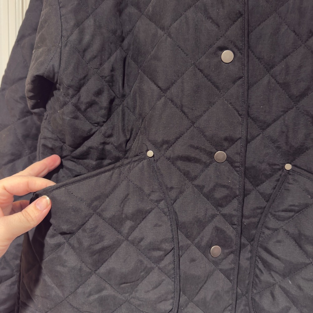 Mystree‎ Quilted Barn Jacket  Small Black Snap Front Corduroy Collar Plaid Line - Picture 4 of 7
